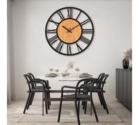 Horloge murale ancienne en bois avec des chiffres romains, au style classique, de 50 cm de diamètre, fonctionnant silencieusement et alimentée par piles – l'horloge idéale pour le salon, la chambre à