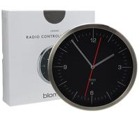 Horloge murale àradio, en acier inoxydable, avec verre, de couleur noire, dimensions : 24x24x4,5 cm