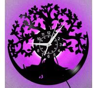 Horloge murale arbre de vie - 30,5 cm en forme de disque vinyle - Horloge à quartz silencieuse sans tic-tac - Décoration d'intérieur rustique unique bohème (arbre de vie 3 avec LED)