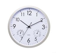 Horloge murale argentée de 30 cm avec affichage de la température et de l'humidité, mouvement à quartz silencieux sans tic-tac pour la maison, le bureau, la salle de rande décoration