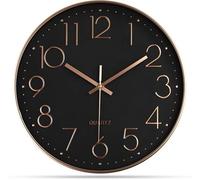 Horloge murale argentée, décoration moderne, sobre, pour le salon/bureau/cuisine (or rose, 25 cm)