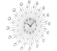 Horloge murale argentée ornée de pierres scintillantes, diamètre 50 cm