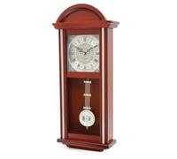 Horloge murale arquée en bois avec pendule et carillon, fonctionne à piles, grand design élégant en bois, pour salon, cuisine, bureau et décoration d'intérieur (marron)