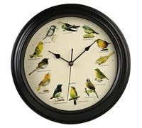 Horloge murale avec chants d'oiseaux, 12 sons d'oiseaux, 33 cm, noire
