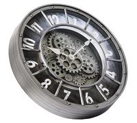 Horloge murale avec engrenages en mouvement, 45 cm, argentée, style steampunk