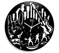Horloge murale avec motif de guitare, design rock, 30 cm, noire, silencieuse