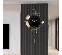 Horloge murale avec pendule, dorée et noire, dimensions : 33,4 x 52,5 cm