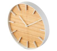 Horloge murale, blanche, en acier/bois, dimensions : 26,5 x 4,2 x 26,5 cm
