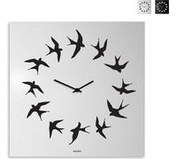 Horloge murale carrée 50 x 50 cm, design moderne, motif « Hirondelles » floqué - Gris
