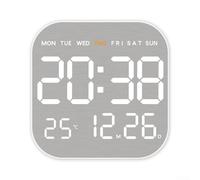Horloge murale carrée LED avec cadran en métal brossé, réveil numérique affichant l'heure, la date, la semaine, la température, l'humidité, luminosité automatique, horloge de bureau électronique pour
