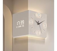 Horloge Murale carrée LED Double Face 10/12/16 Pouces, Applique Murale d'angle Lumineuse Moderne et créative à capteur avec Affichage numérique et échelle pour Salon, Chambre, Couloir (Blanc