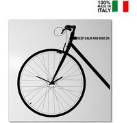Horloge murale carrée moderne 50 x 50 cm, motif vélo « Bike On » - Gris