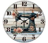 Horloge murale CHGCRAFT de 30 cm (12 pouces) en forme de machine à coudre, de style rétro, à piles, silencieuse, sans tic-tac, ronde et décorative, avec un motif floral, pour le bureau, la maison ou l