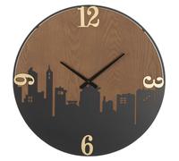 Horloge murale City en fer et bois noir, marron et or