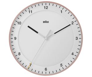 Horloge murale classique Braun à quartz, rose et blanche / mouvement silencieux et précis / trotteuse à effet flottant (sans tic-tac) / verre trempé / 30 cm