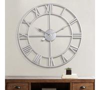 Horloge murale classique en métal au charme vintage, avec son de sonnerie discret, pour le salon, la salle à manger, la chambre à coucher et l'extérieur, couleur argent, 47 cm