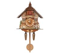 Horloge murale coucou - Horloge à pendule en forme de maison - Fabriquée en MDF (panneau de fibres à densité moyenne) - Imitation de chant d'oiseau à chaque heure pleine - Volume réglable - Sans verni
