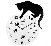 Horloge murale créative à quartz pour aquarium avec motif chaton de dessin animé pour décoration de salon