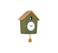 Horloge murale Cuckoo Light vert armée avec chêne jaune