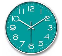 Horloge murale cyan de 30 cm, sans tic-tac, à quartz, horloge murale moderne à quartz, horloge décorative de cuisine