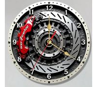 Horloge murale de frein de course silencieuse de 10-12 pouces - Thème de course moderne, design de disque de frein rouge, mouvement à quartz, construction en bois - Convient pour le salon, le garage,