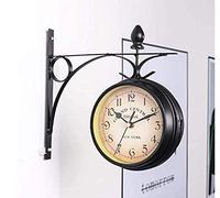 Horloge murale de jardin étanche double face avec support, pour terrasse, cour, intérieur et extérieur