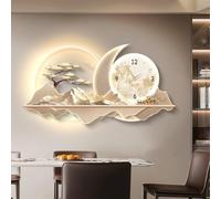 Horloge murale décorative 3D avec lumière LED, grande décoration à suspendre pour la maison, tableau mural 3D, horloge murale silencieuse (sans tic-tac) pour salon ou chambre (Beige 2, 100 x 50 cm/
