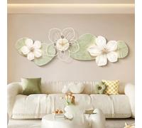 Horloge Murale décorative 3D en Forme de Fleur, Horloge Murale Moderne Rose texturée à Motif Floral, silencieuse (sans tic-tac), Grande Sculpture pour Salon, Chambre, Bureau (Vert 90 x 31 cm