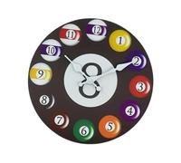 Horloge murale décorative circulaire sur le thème du billard silencieuse avec écran de 12 heures, cadre en bois, décoration artistique résistante pour hôtel, loft, bureau, 30,5 cm