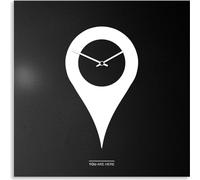 Horloge murale décorative moderne, carrée, 50 x 50 cm, « You Are Here » - Noir - Blanc