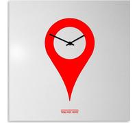 Horloge murale décorative moderne carrée 50 x 50 cm « You Are Here » - Rouge