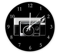Horloge murale décorative silencieuse sans tic-tac rétro avec caméra ronde en bois pour chambre à coucher, salon, maison, bureau, école, décoration murale, 25 x 25 cm