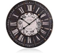 Horloge murale Dekouhr vintage - 60 cm - avec cadre métallique façon grande gare - horloge noire
