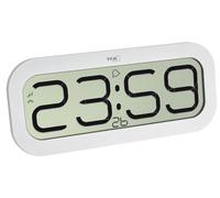 Horloge murale design, avec écran LCD, fonction réveil et 5 mélodies, de couleur blanche