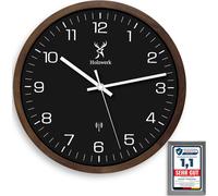Horloge murale design, en bois massif, diamètre 30 cm, silencieuse, avec réglage automatique de l'heure