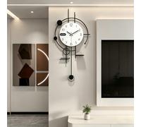 Horloge Murale Design Moderne Créative Minimaliste Décorative Pendules Avec étagère Silencieuse Cadre Métallique Cadran en Bois Silencieuse Horloge à Quartz pour Salon Chambre Bureau Cuisine Etude (S)