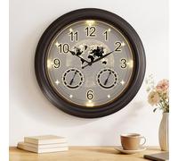 Horloge murale d'extérieur éclairée 45 cm (18 pouces), horloge de jardin étanche avec capteur de nuit, carte du monde avec thermomètre et hygromètre pour jardin et patio