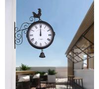 Horloge murale d'extérieur vintage - Horloge murale - Double face - Résistante aux intempéries - Motif coq - Chiffres romains - Style rétro jardin/gare - Blanc