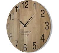 Horloge murale diamètre naturel aspect bois 100% chêne, bois moderne, salon, sans bruit de tic-tac (50cm, noir)
