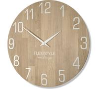 Horloge murale diamètre naturel aspect bois 100% chêne, bois moderne, salon, sans bruit de tic-tac (50cm, blanc)