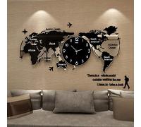 Horloge Murale DIY 3D Carte du Monde en Acrylique - Belle Art Décoratif pour Salon, Chambre, Bureau (Noir), 120×55cm