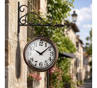 Horloge murale double face, en fer forgé, de style antique, de forme ronde, diamètre 34,9 cm