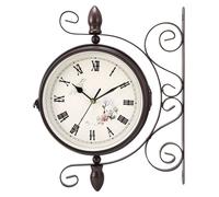Horloge murale double face, étanche, style horloge de gare vintage, dimensions 24x41 cm, couleur noire
