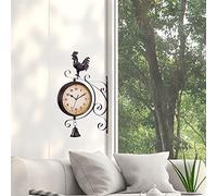 Horloge murale double face Horloge murale double face Jardin Porche mural suspendu à la station rétro horloge décor à la maison extérieure deux visages antiques rond horloge silencieuse pour patio, ja