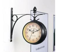 Horloge murale double face rétro en fer forgé