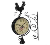 Horloge murale double face silencieuse à mouvement à quartz noir station de fer grand visage décoration pour salon, maison, bureau, jardin, terrasse, extérieur et intérieur