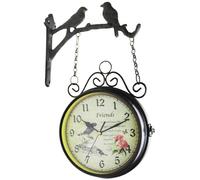 Horloge Murale Double Face Style Rural Européen Antique en Fer - Silencieuse, Design Noir - Pour Jardin, Couloir ou Extérieur - Am