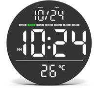 Horloge murale électronique avec grand écran LED, horloge numérique moderne à luminosité automatique, horloge numérique avec date, idéale pour le salon et la cuisine, 21 x 21 cm, adaptateur inclus