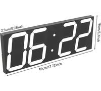 Horloge murale électronique - LED Digital - Grand écran 45×16×2,5 cm - Silencieuse sans tic-tac - Acrylique - Blanc