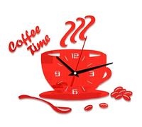 Horloge Murale en Acrylique, DIY Horloge Murale en Acrylique Moderne Muet Horloge Murale en Forme de Tasse Autocollant Mural Chiffre Creux Horloge pour Bureau, Maison, Salle de (Rouge)